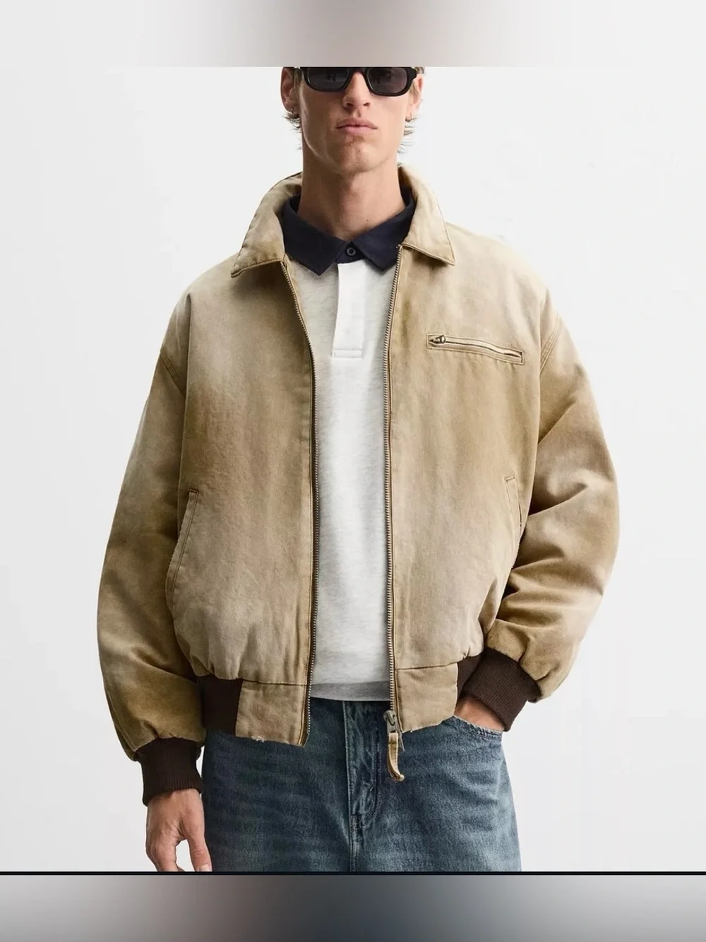 Zara Washed Bomber Jacket Size L